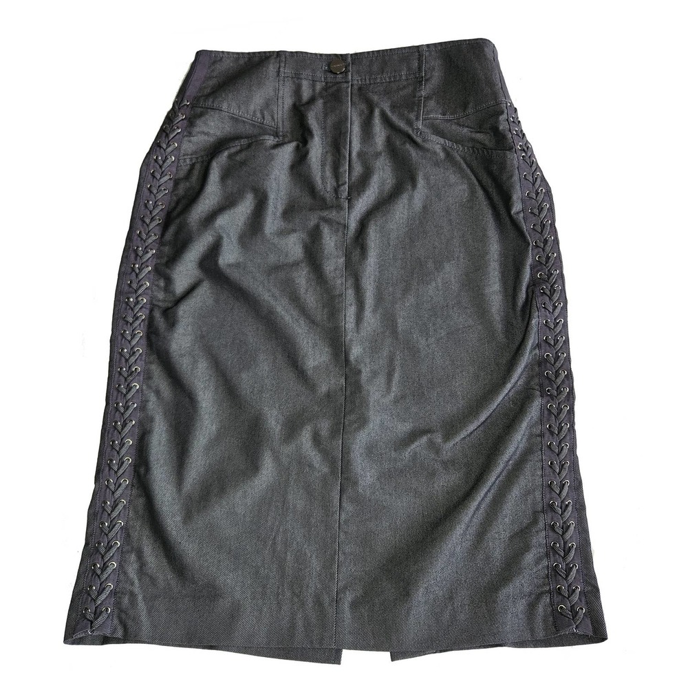 Magaschoni Navy Denim Pencil Skirt with Laced Up Sides